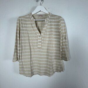 Fresh Produce Womens Striped 3/4 Sleeve Shirt Large Beige/Black/Navy Lot of 3